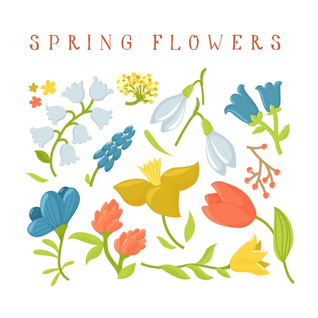 Vector set of cute cartoon spring wild flowers