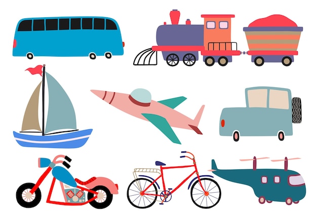 Vector set of cute cartoon transport