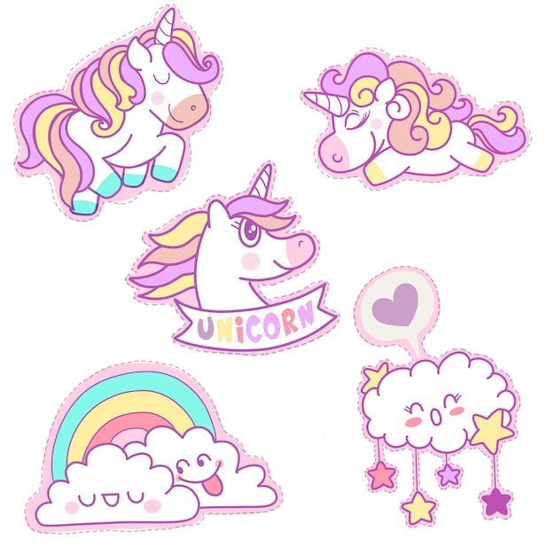 Set of Cute Cartoon Unicorns