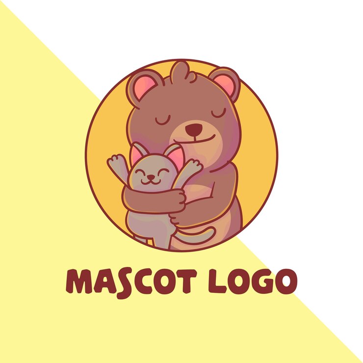 set of cute cat and bear mascot logo  