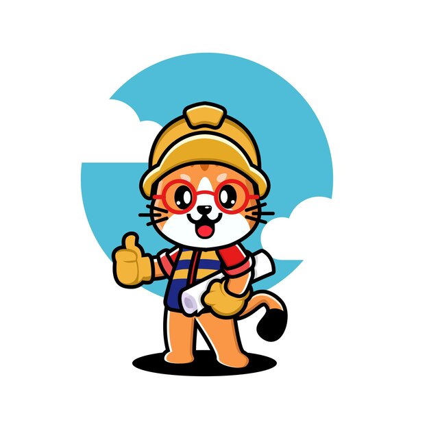 Set of cute cat construction worker cartoon