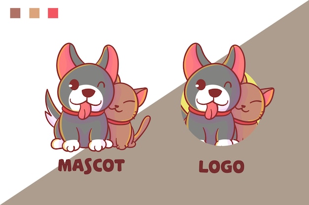 Set of cute cat and dog mascot logo with optional appearance.