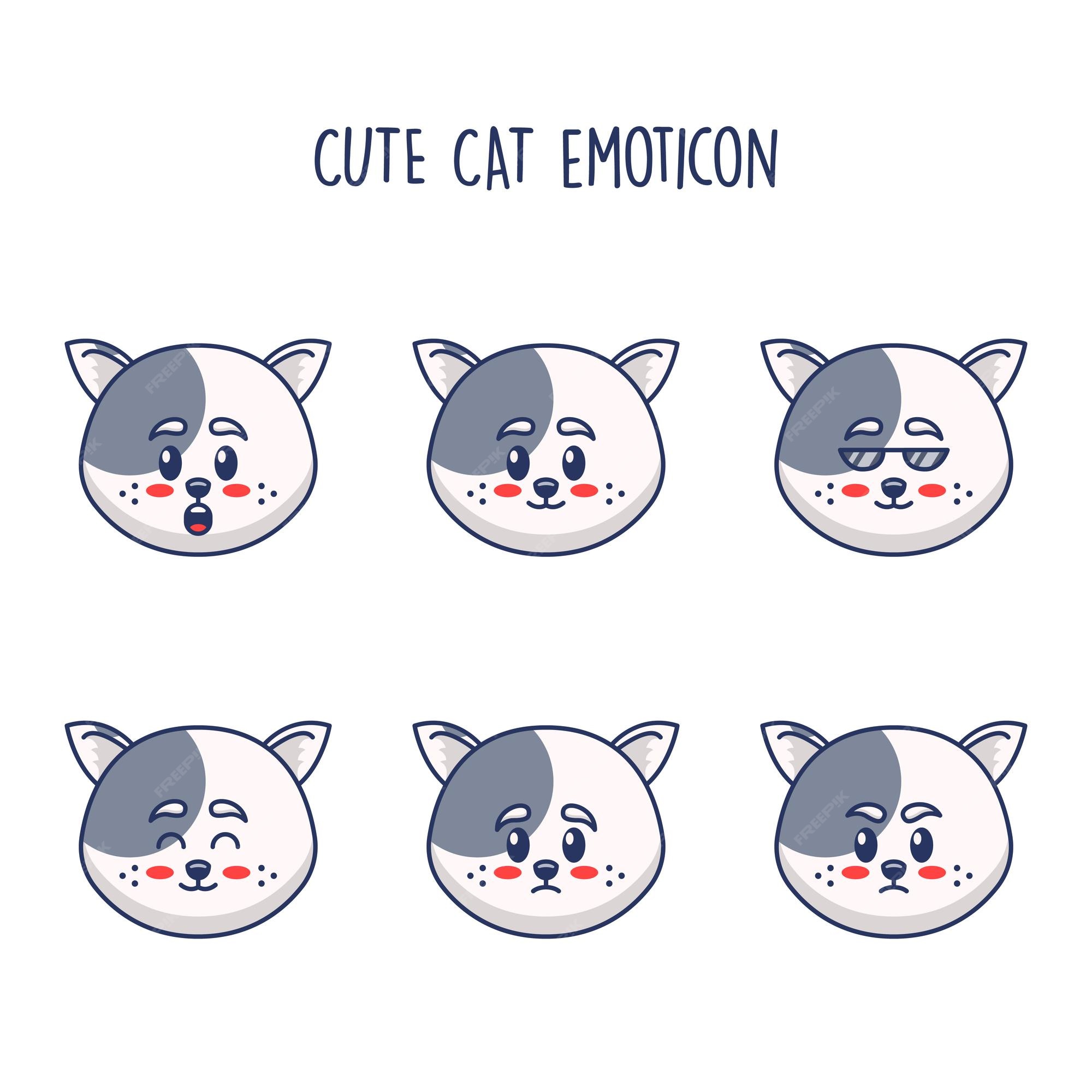 Cute funny cats set various emotions. Kawaii style emoticon icon