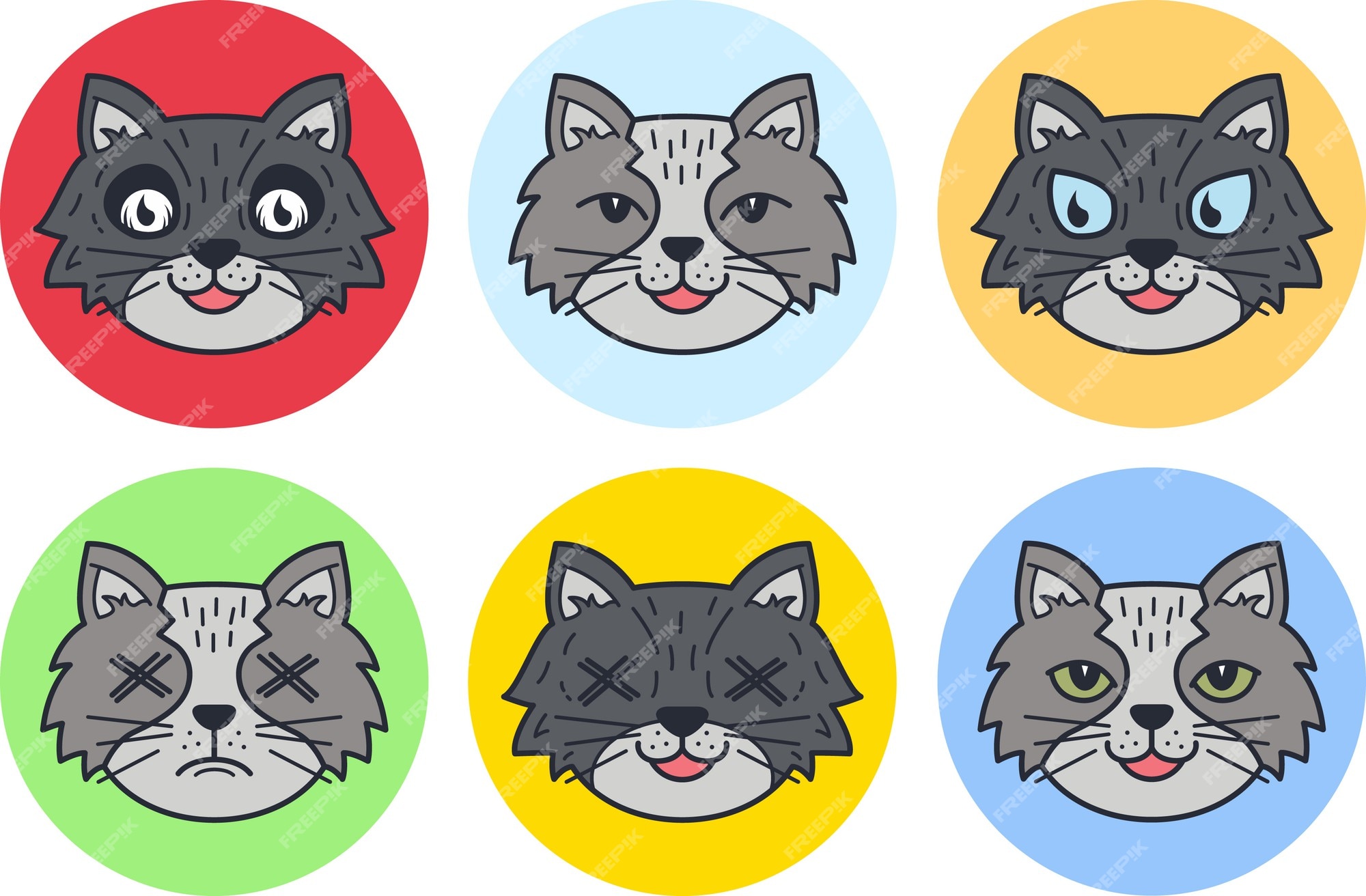 Cute Cat Face Icon Set