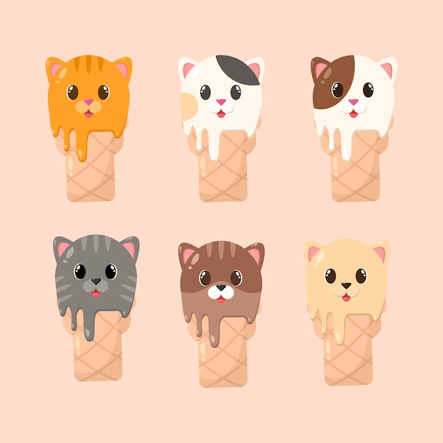 Set of cute cat head ice cream