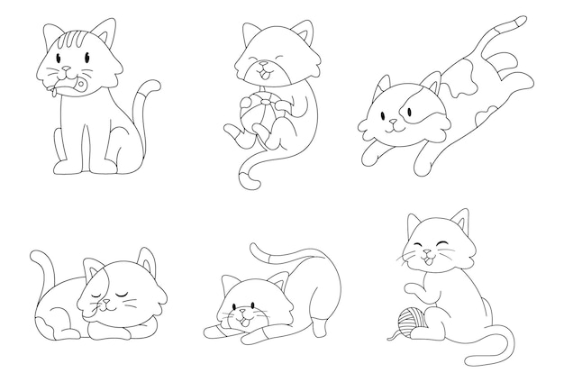 Set of a cute cat outline animals coloring page for kids