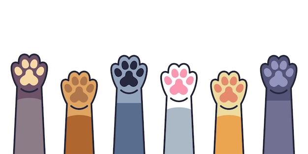 Set of cute cat paws in vector