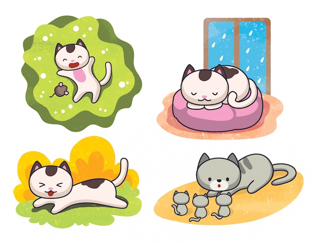 Set of Cute Cat Poses  Illustration