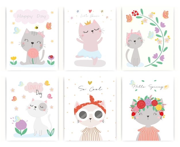 Set of cute cat vector. 