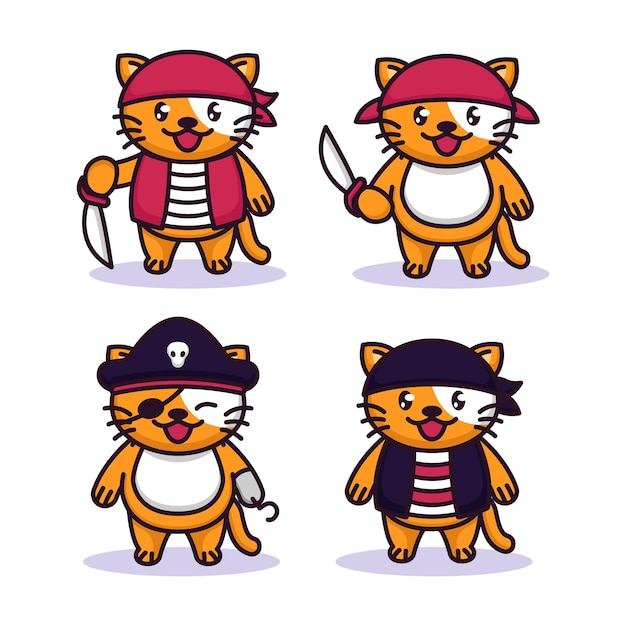 Set of cute cat with pirates costume