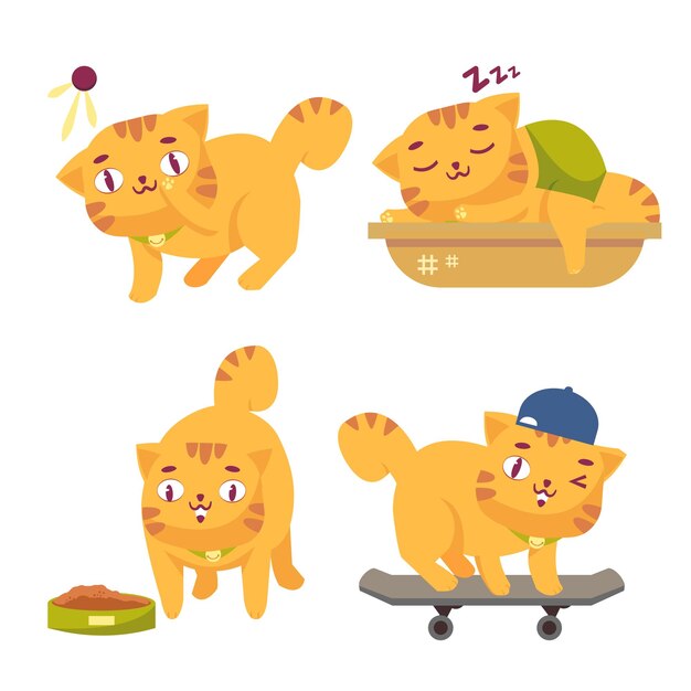 Set of cute cat with various activities vector on white background