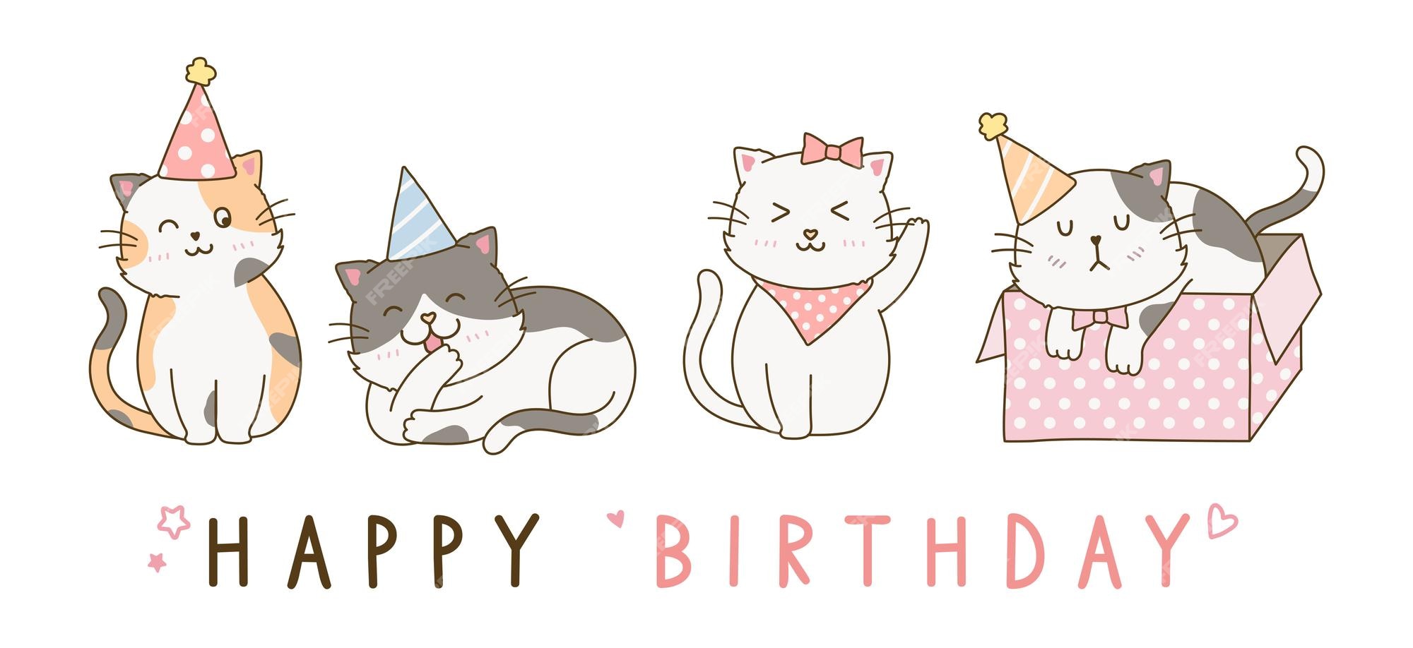 Premium Vector | Set of cute cats celebrating greeting happy ...