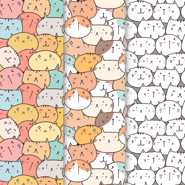 Set Of Cute Cats Pattern Background. 