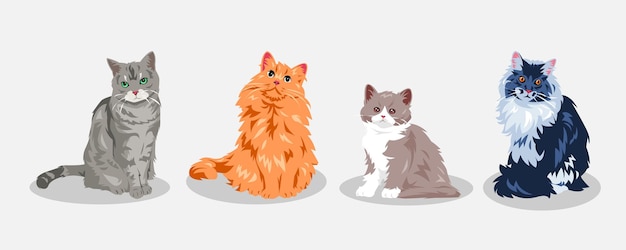 set of cute cats with different types size gestures expressions colors shapes vector illustrat