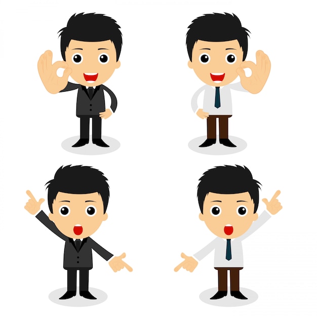 Set of cute characters businessman and office worker poses in various