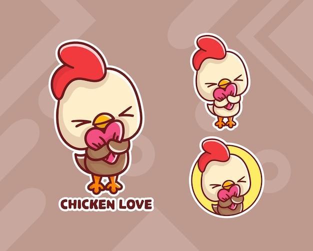 Set of cute chicken love mascot logo with optional appearance.