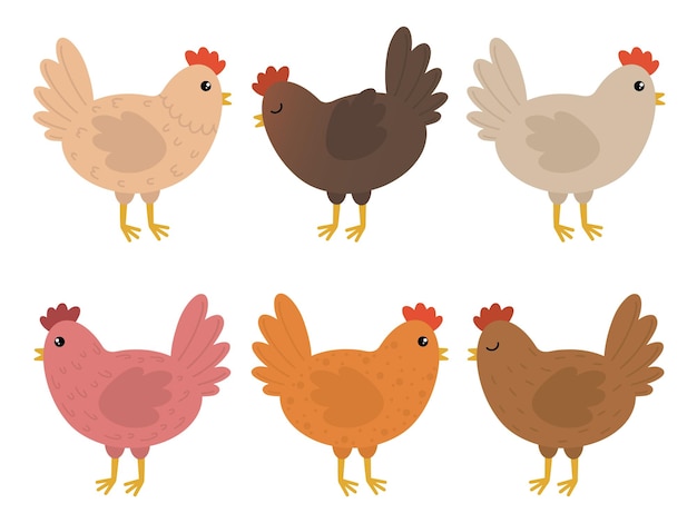 Vector set of cute chickens easter colored cartoon chickens vector illustration of a chicken set of cute