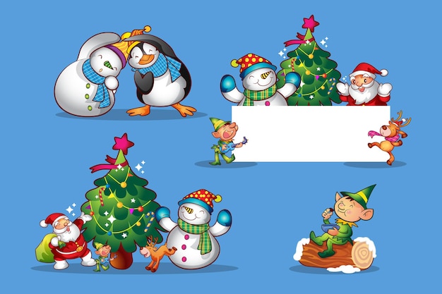 Set of cute christmas design elements characters and decorations 2