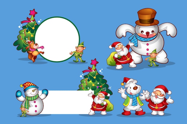 Set of cute christmas design elements characters and decorations 6