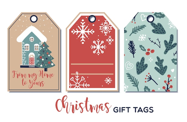 Set of cute christmas gift tags in hand drawn doodle style vector greeting card designs