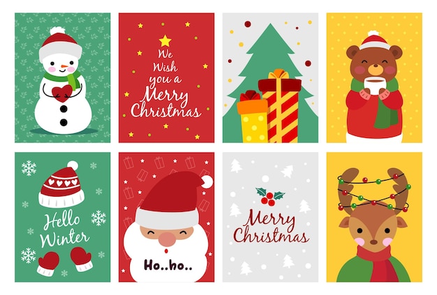 Set of cute Christmas greeting card vector illustration