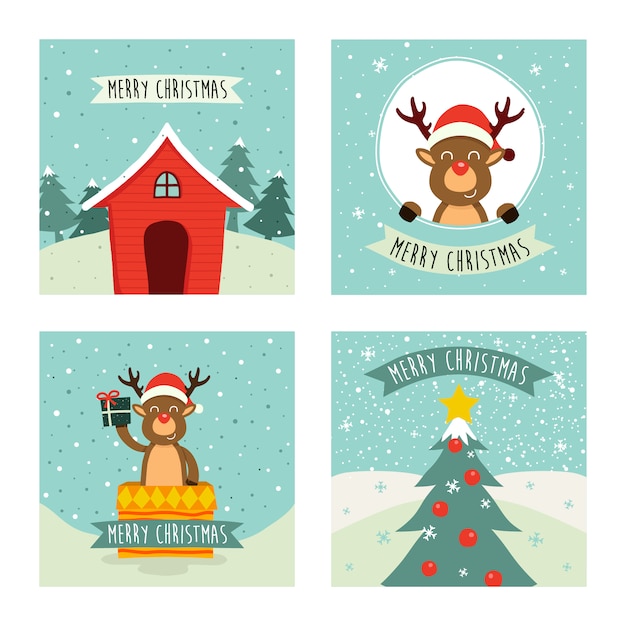 Set of Cute Christmas Greeting Cards