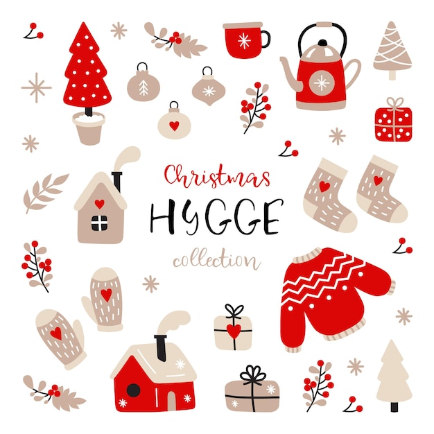 Set of cute Christmas scandinavian elements Hygge