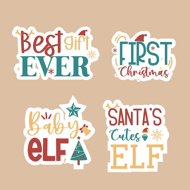 Vector set of cute christmas stickers and cut santa