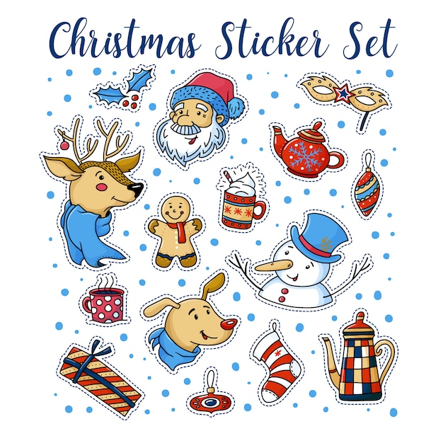 Set of cute christmas stickers with santa