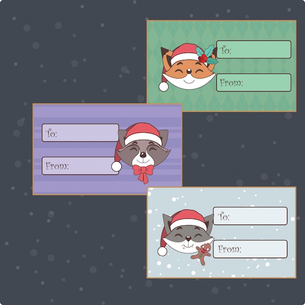 Set of cute christmas tags with animals