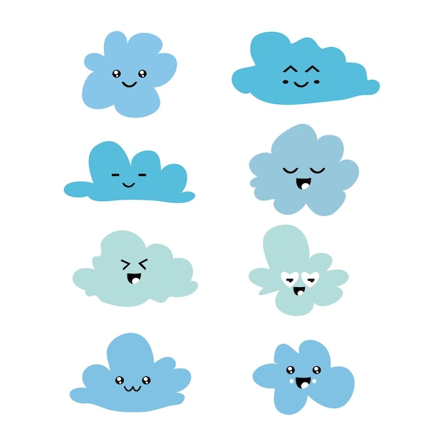 Set of the Cute Clouds Icon Kawaii