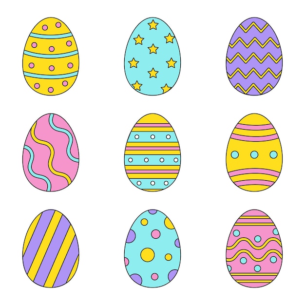 Vector set of cute colorful cartoon easter eggs