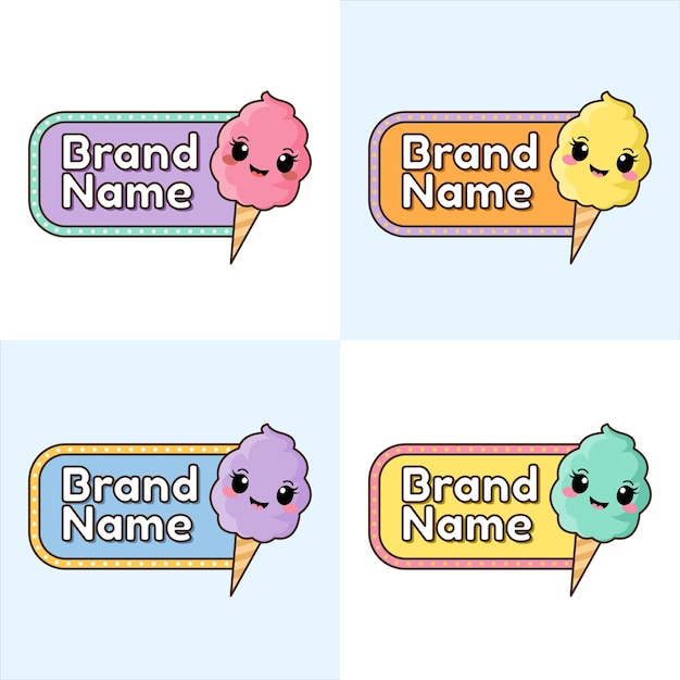 Vector set of cute colorful cotton candy cartoon logo sign vector illustration in light blue background