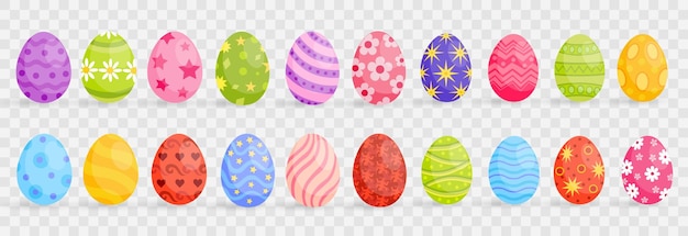 Set of cute colorful Easter eggs festive Easter symbol collection cartoon vector on PNG