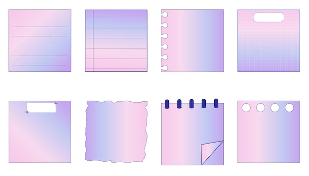 Set of the cute colorful gradient planner notepad memo grid paper sticky note reminder and journal