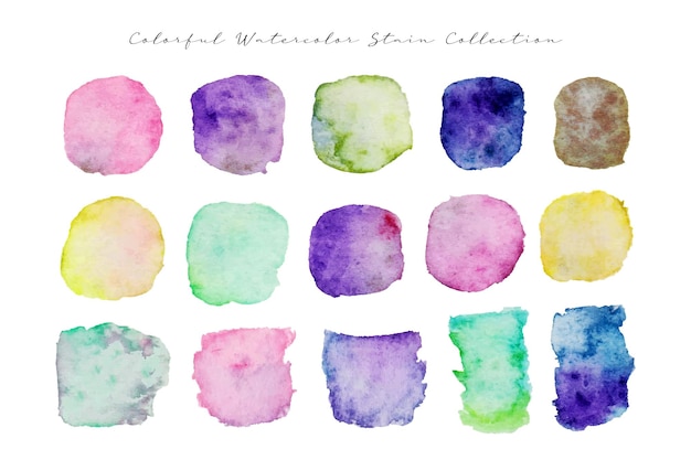 Vector a set of cute colorful hand painted watercolor stain