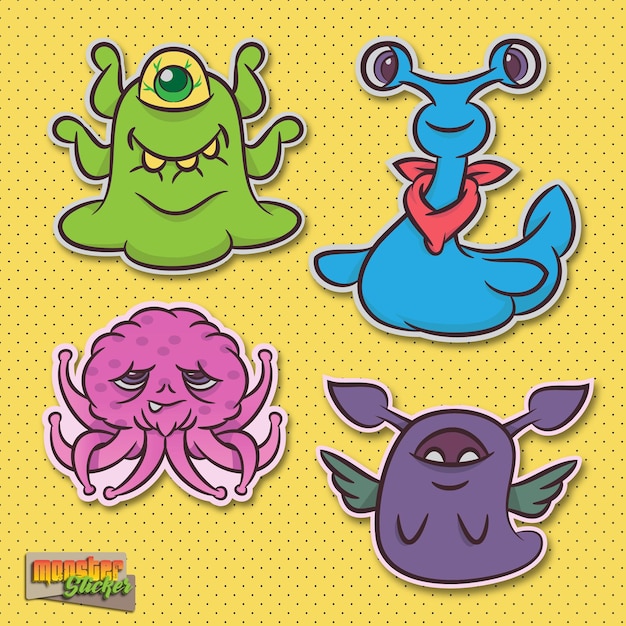 set of cute colorful monster vector sticker volume 6