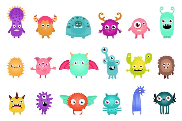 Set of cute colorful monsters