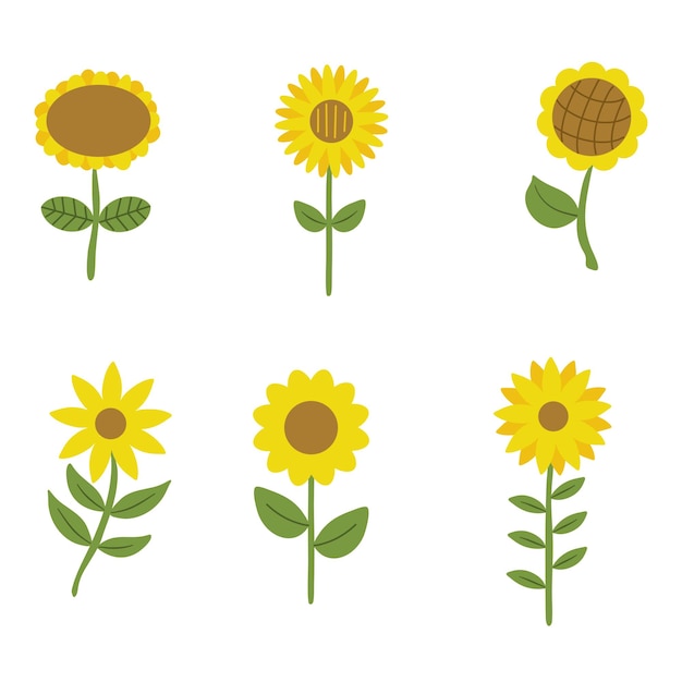 Vector set of cute colorful sunflowers