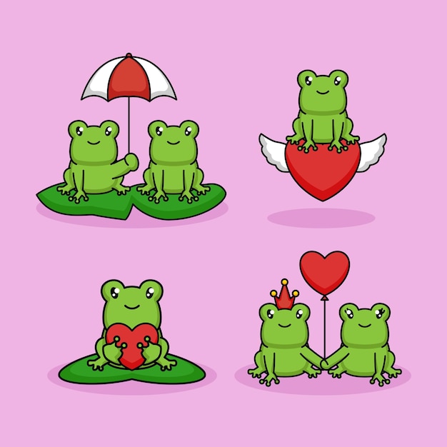 Set of cute couple frogs love on valentine's day