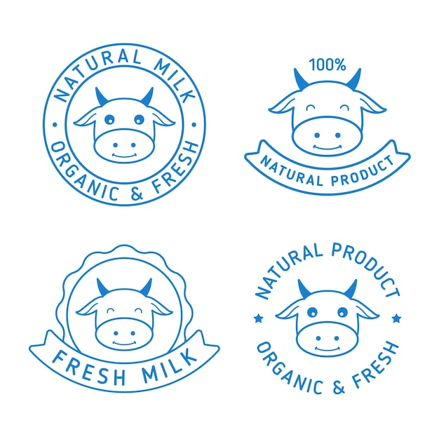 Set of cute cow logo outline