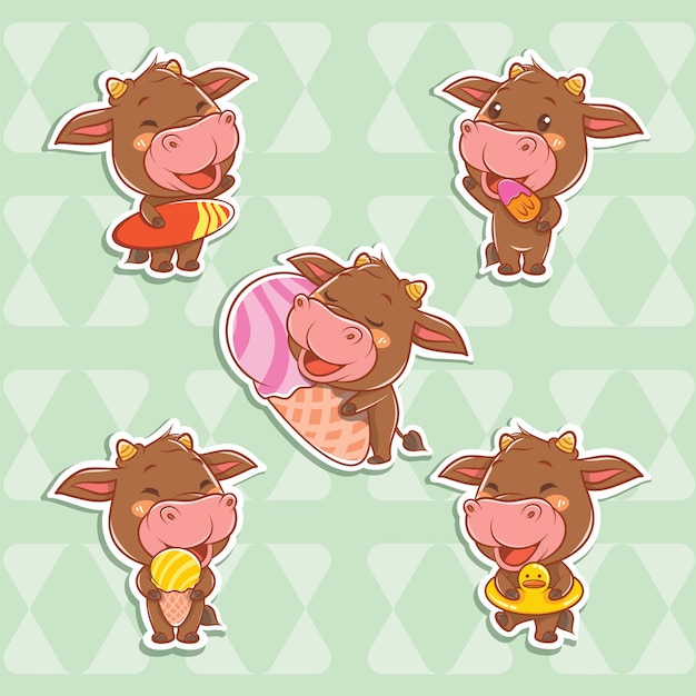 Vector set of a cute cow summer sticker concept