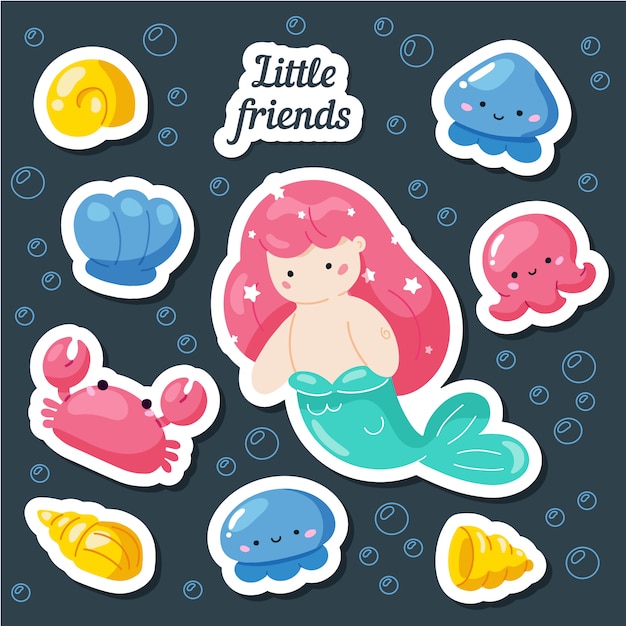 Set of cute creative card templates with mermaid theme design