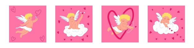 A set of cute Cupids for greeting cards Elements and Character for Valentine39s Day greetings