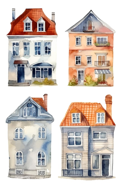 Vettore set di simpatiche case semplici decorative