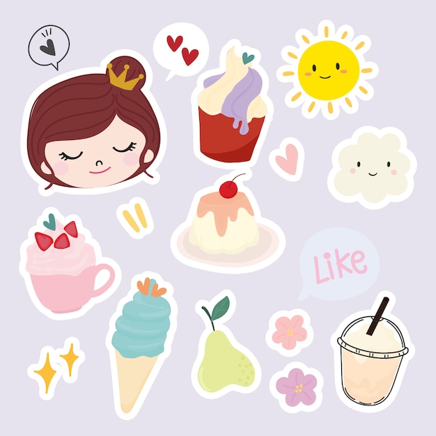 Vector set of cute dessert stickers