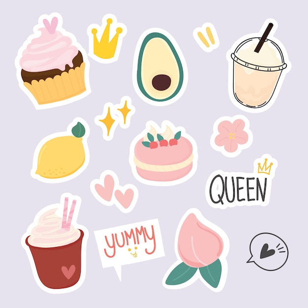 Set of cute dessert stickers