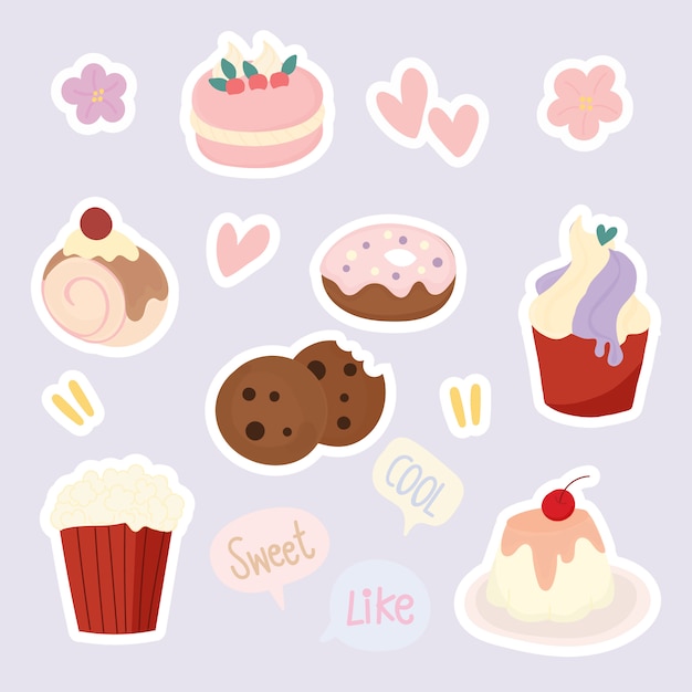 Vector set of cute dessert stickers