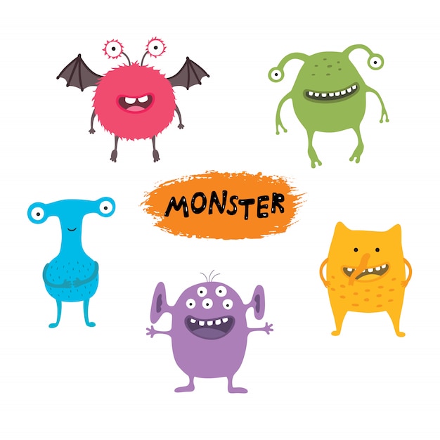 set of cute different cartoon monsters
