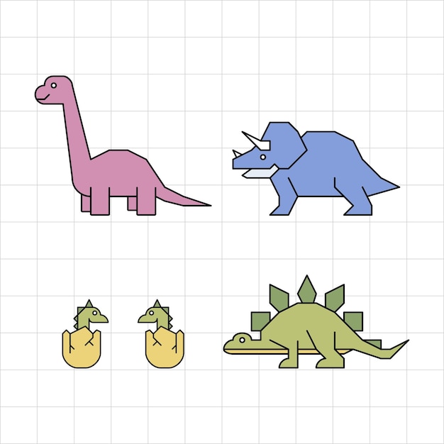 Set cute dinosaur cartoon doodle